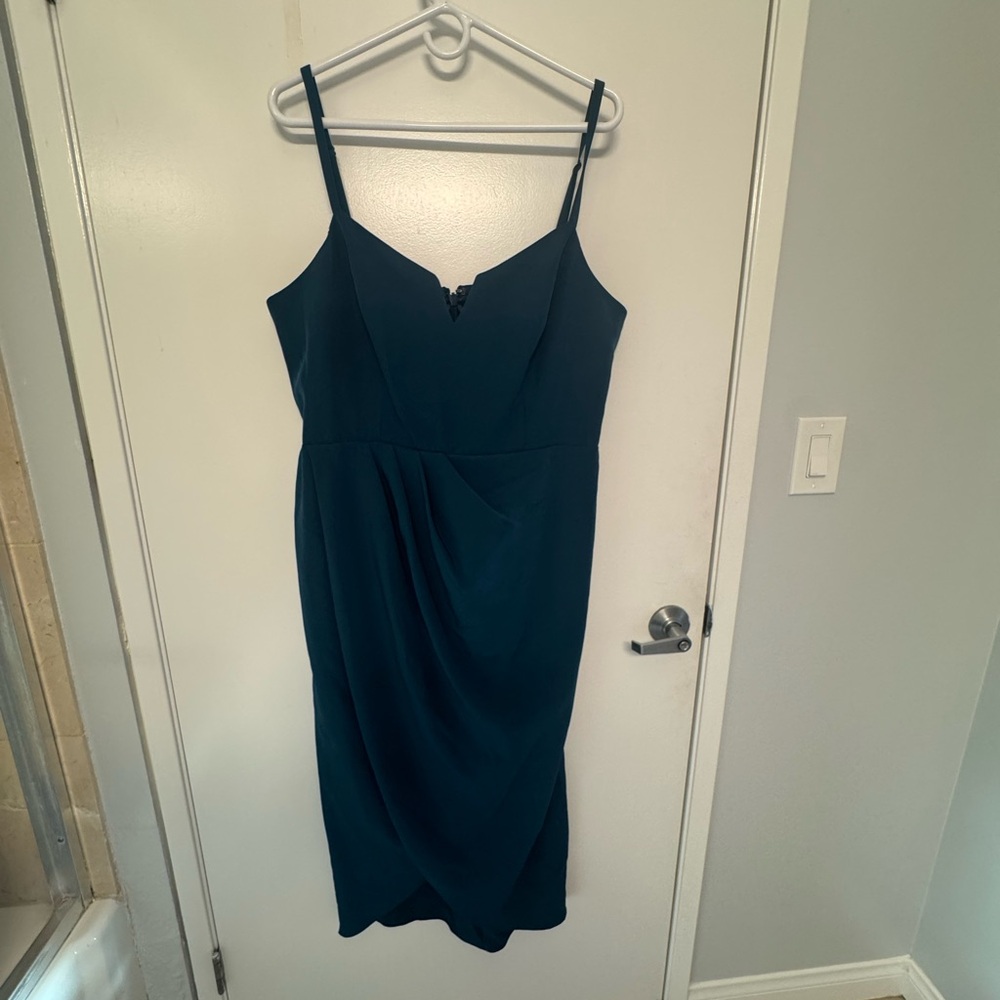 City Chic Blue Spaghetti Strap Ruched Midi Dress